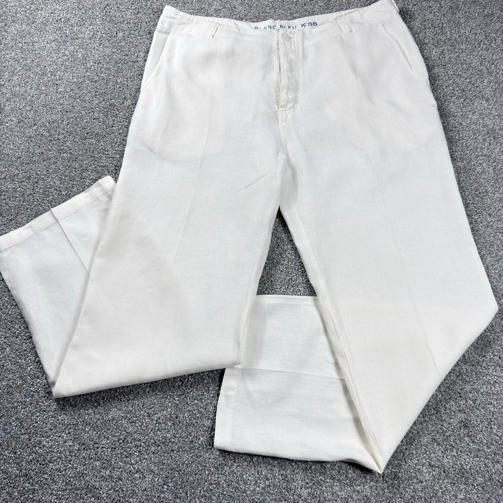 Blanc Bleu Linen Pants Men's 40 White Button Fly Beach Resort Casual
